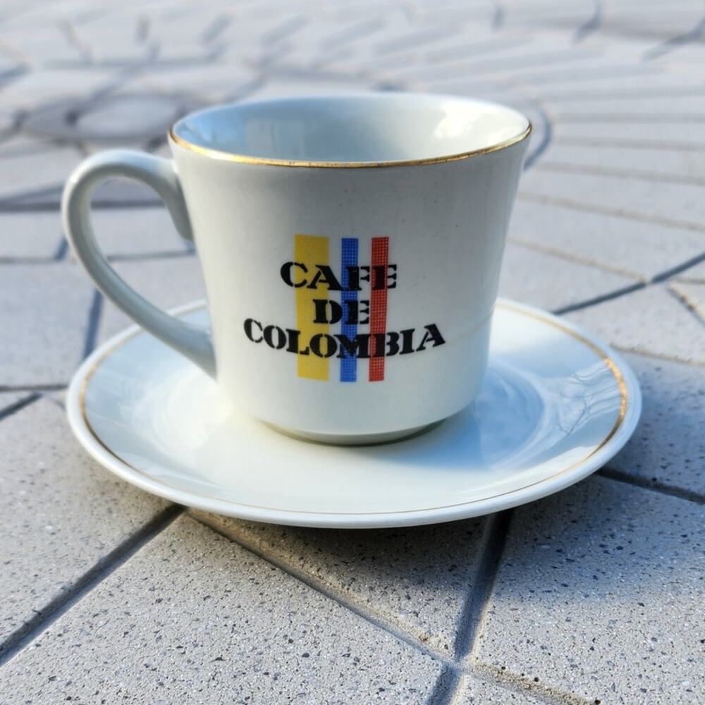 Vintage Corona Cafe de Colombia Porcelain Espresso Cup & Saucer Set